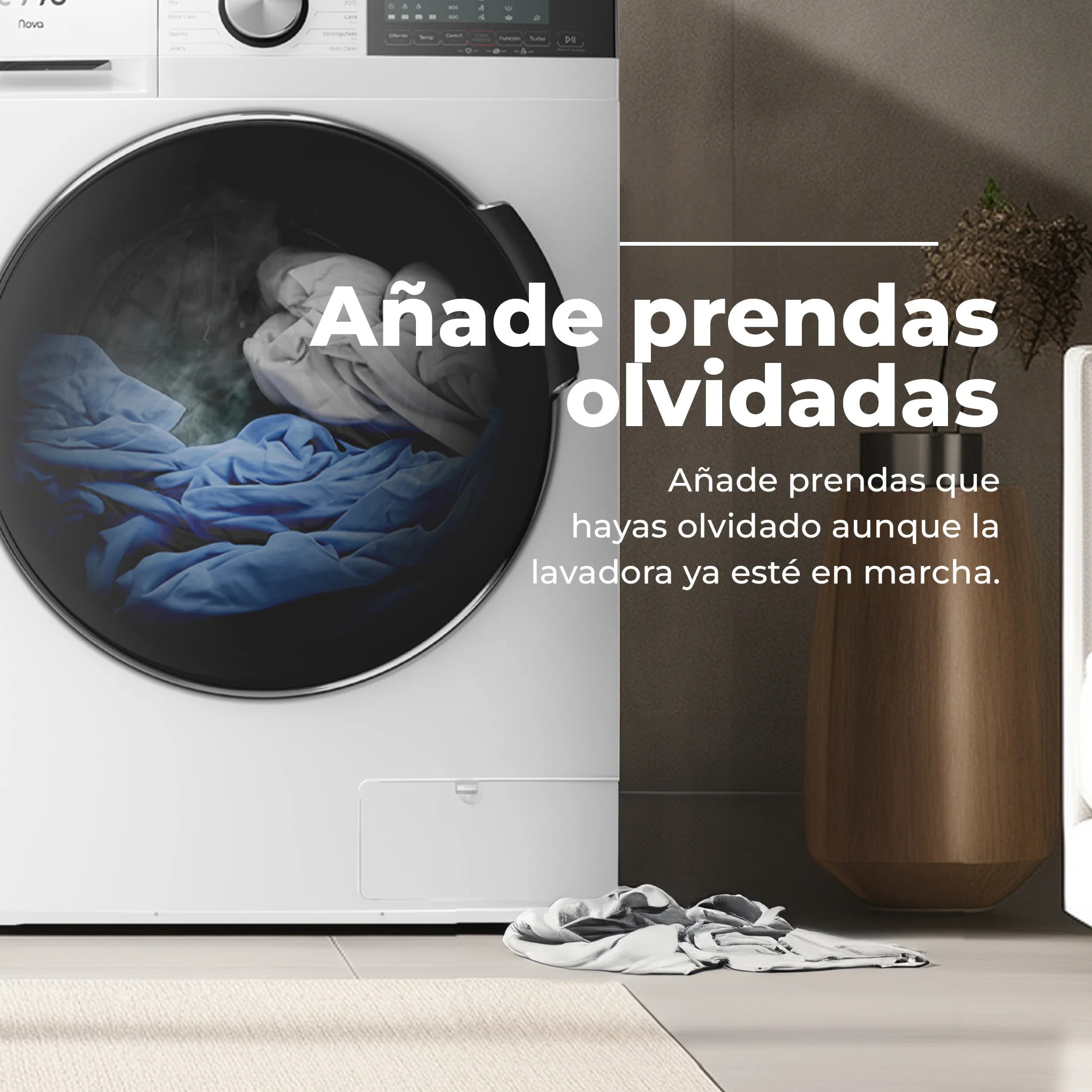 EVVO Lavadora 12 kg carga frontal Nova 12, 1350 rpm, Clase energética A, Motor Inverter, tambor diamante ePROTECT, 14 programas, Función vapor Steam Wash, Smart LOAD, Lavado Rápido 15', Inicio diferido, Inox