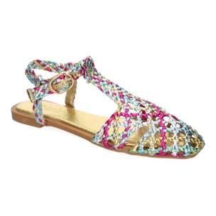 Sandalia Plana de Mujer, Comodas y Elegantes, Diseño Trenzado con Cierre de Hebilla