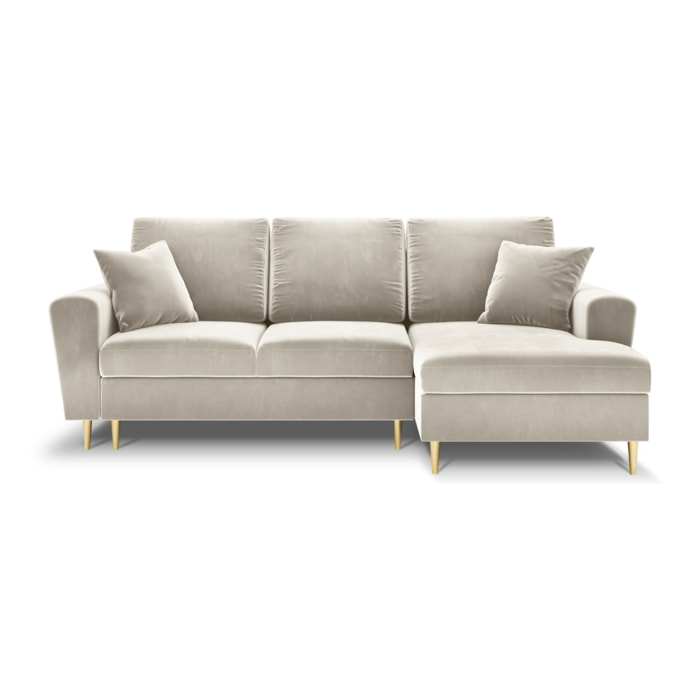 Canapé d'angle droit convertible avec coffre de rangement "Kyoto" 4 places en velours beige clair