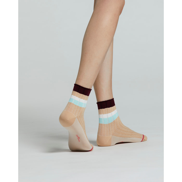CALZINO COTONE BEGONIA CON RIGHE ORIZZONTALI A CONTRASTO