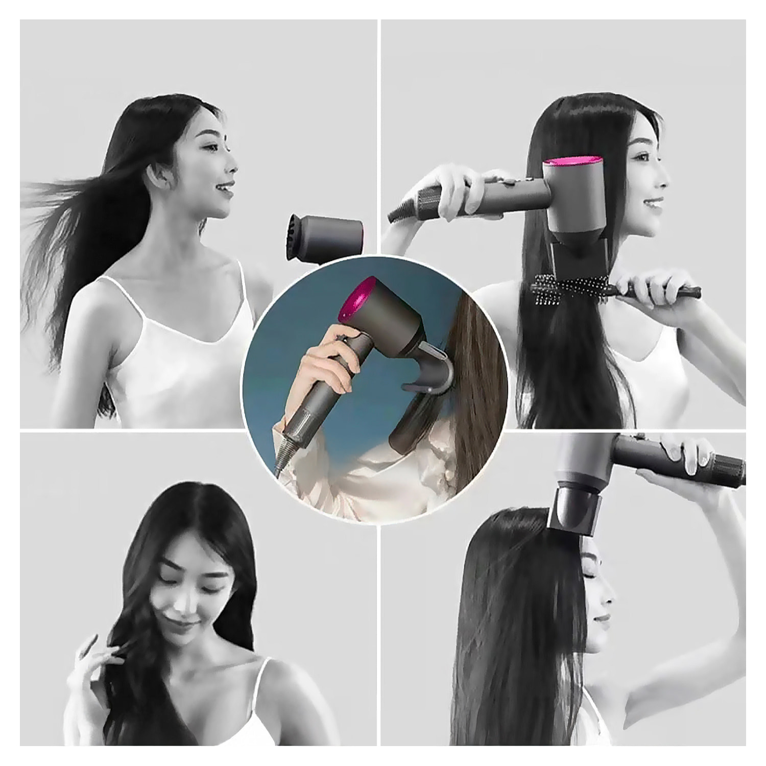 Asciugacapelli ionico con 4 livelli di temperatura, 3 livelli di velocità e 1600W di potenza.