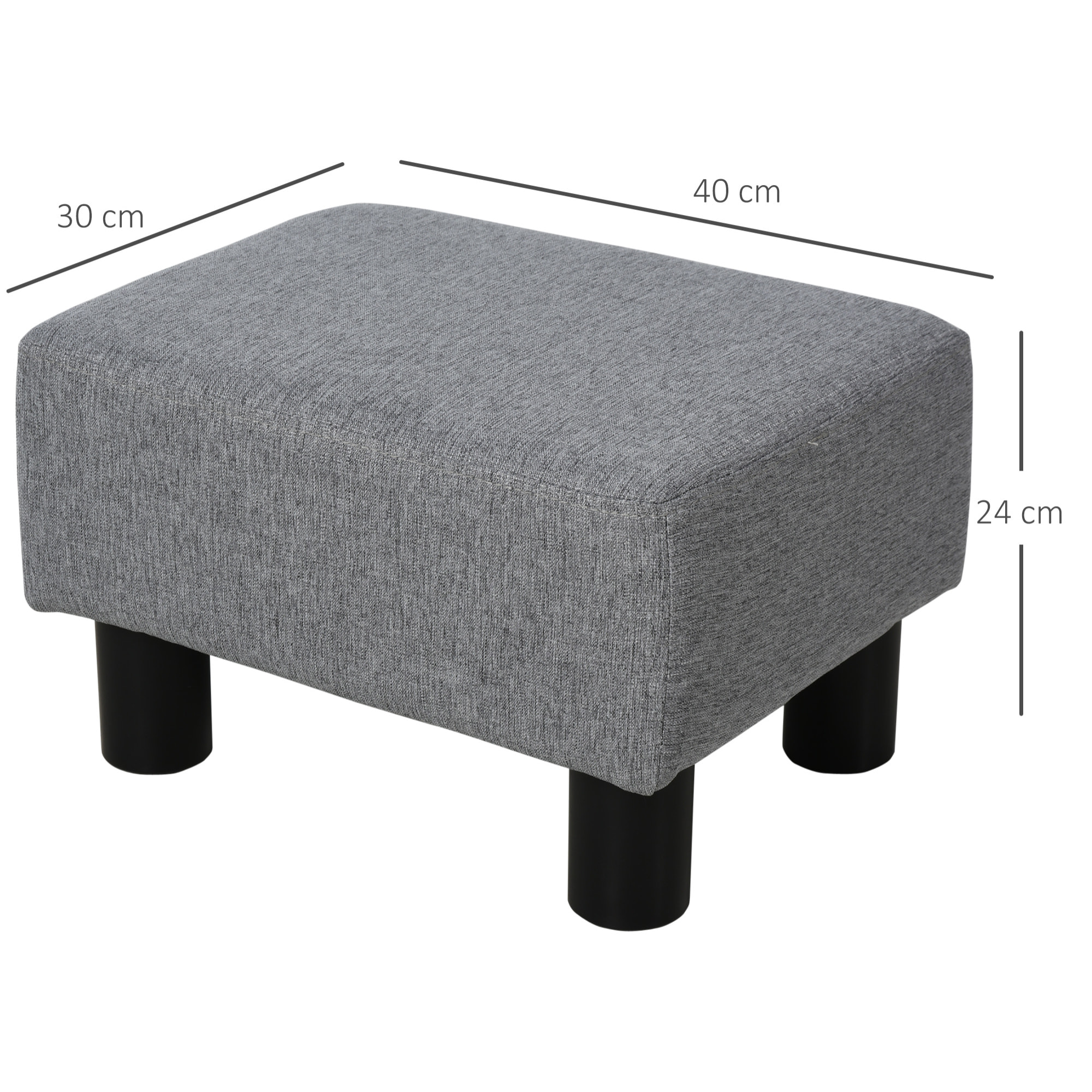 Reposapiés de Salón Taburete Bajo Tapizado en Lino Otomana Rectangular con Estructura de Madera para Sala de Estar Dormitorio Gris