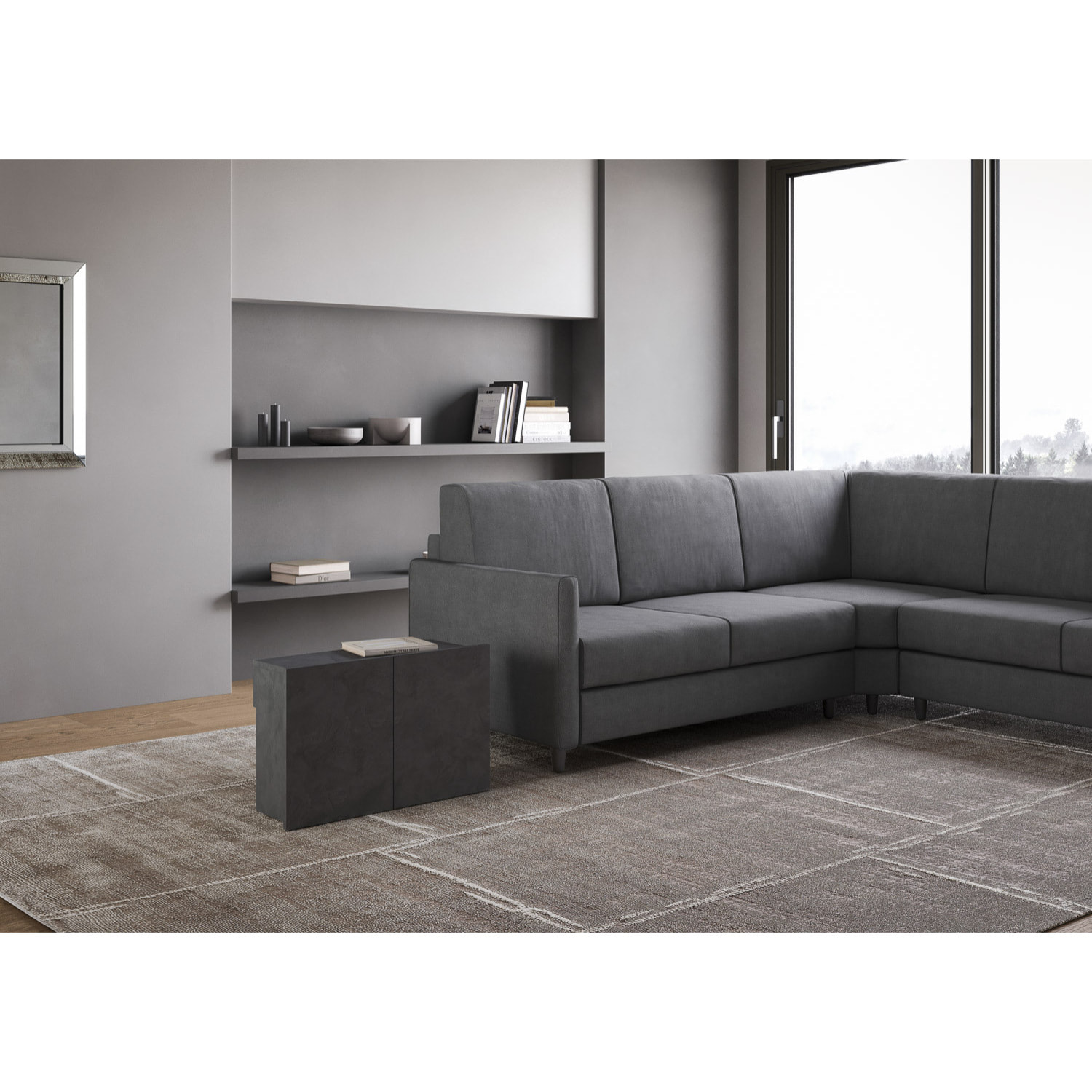 Consolle allungabile 90x42/302 cm Evolve Antracite Spatolato allunghe interne con panca inferiore