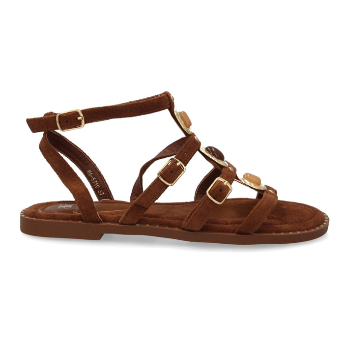 Sandalia romana mujer elegante tiras con pedreria