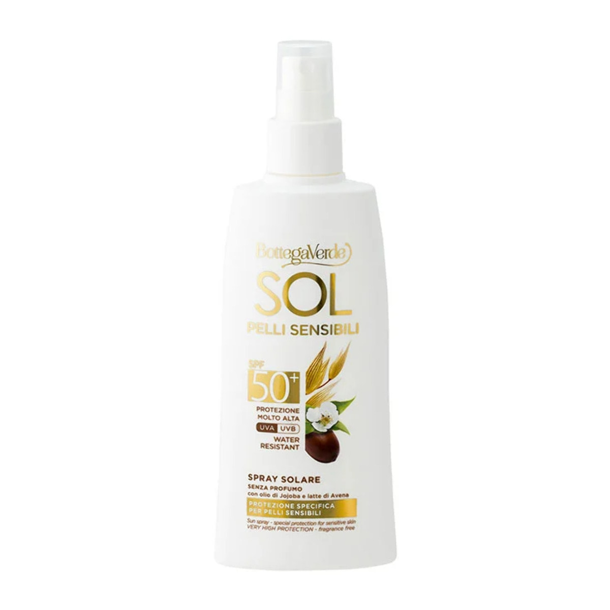 SOL pieles sensibles - Leche solar - protección específica para pieles sensibles - con aceite de Jojoba y leche de Avena - protección muy alta SPF50+ (200 ml) - resistente al agua