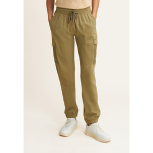 Pantaloni cargo in popeline con ricami Sangallo sulle tasche