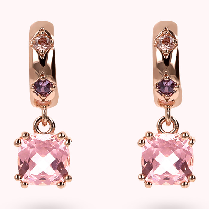 Orecchini Pendenti Étoile con Prisma Gem Rosa Taglio a Cuscino