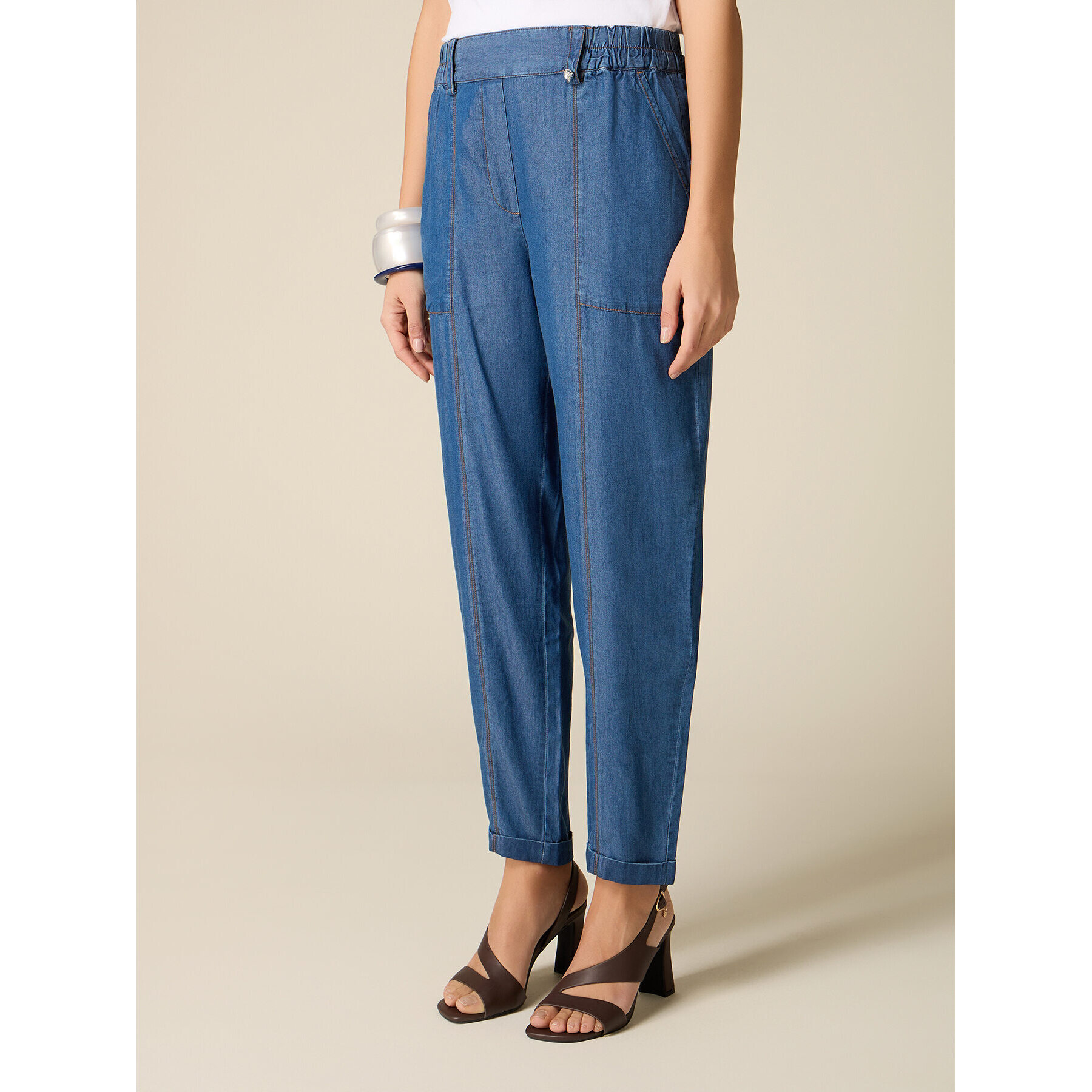 Oltre - Joggers in tencel effetto denim - Blu