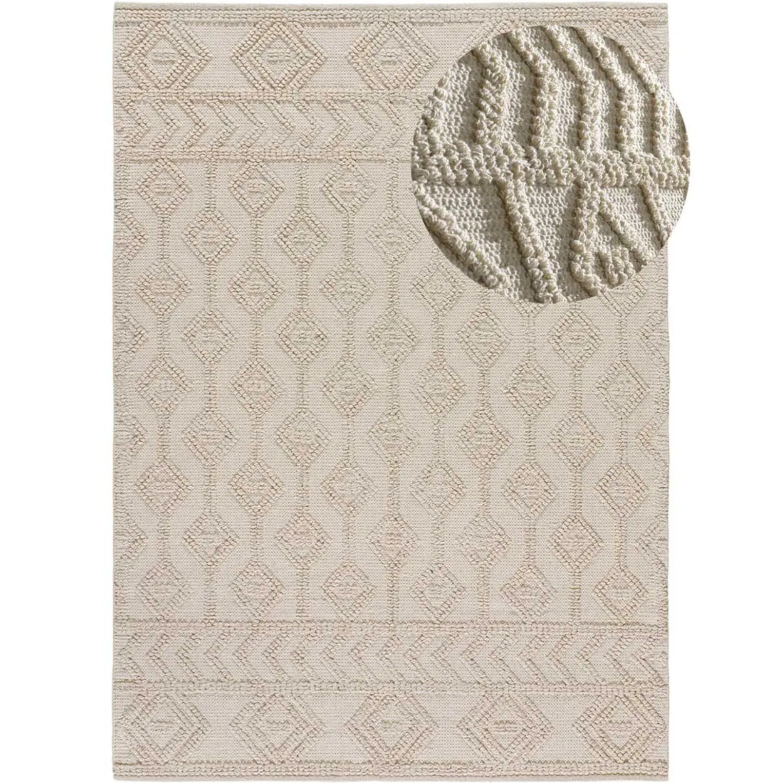 PAMUK Alfombra étnica algodón reciclado con relieve en crema, varias medidas disponibles