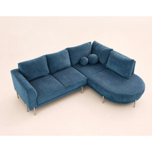 Gabin - Canapé d'angle droit 5 places en velours texturé - Bleu