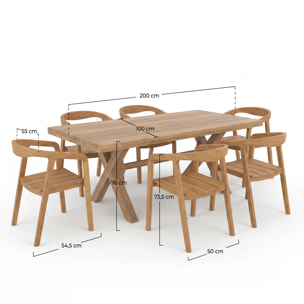Table et chaises de jardin en bois de teck massif, 6 personnes - Suri