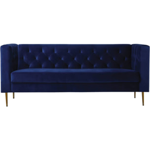 Canapé fixe en velours "Bruce" - 196 x 76 x 82 cm - 3 places - Bleu foncé