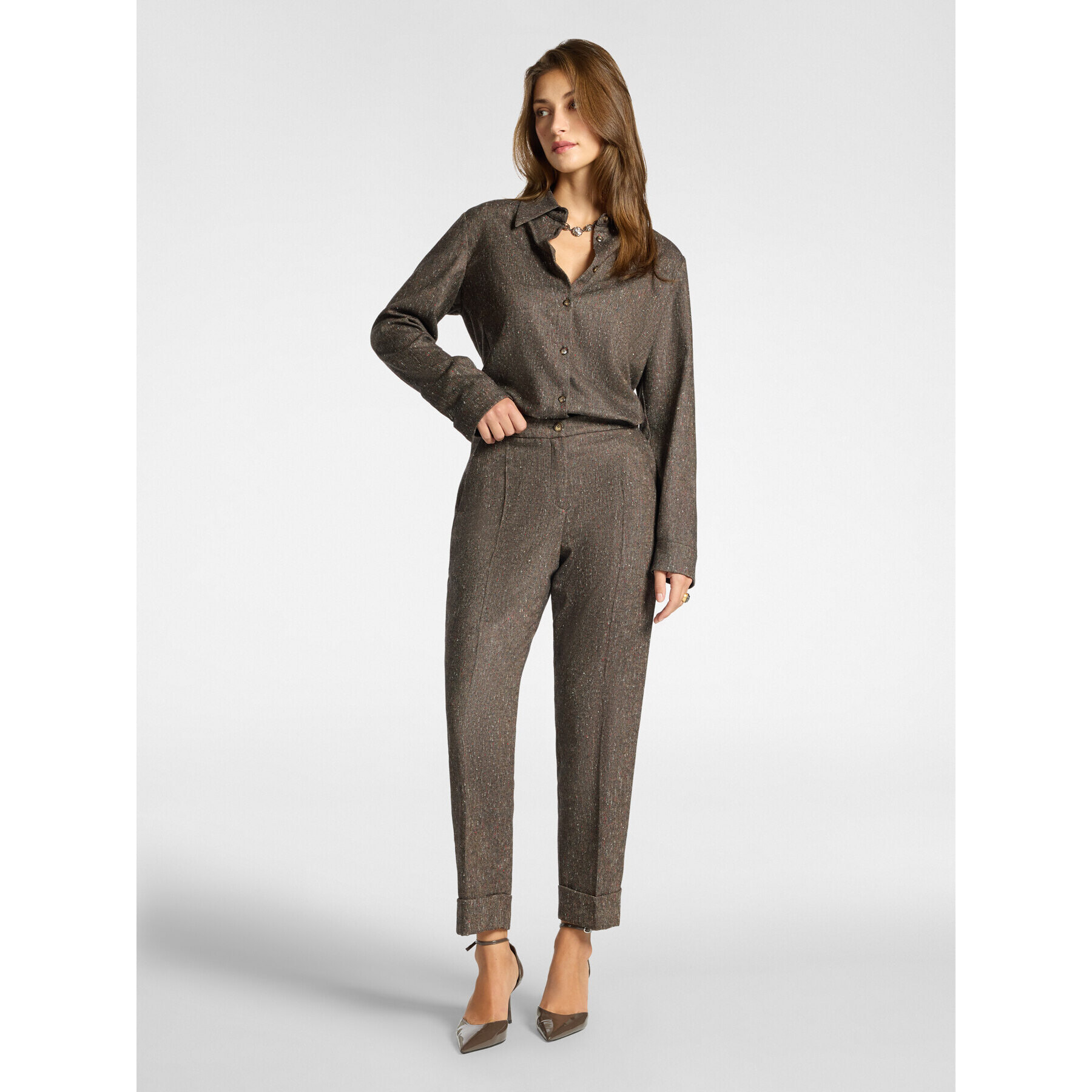 Elena Mirò - Pantaloni sartoriali con risvolto - Marrone