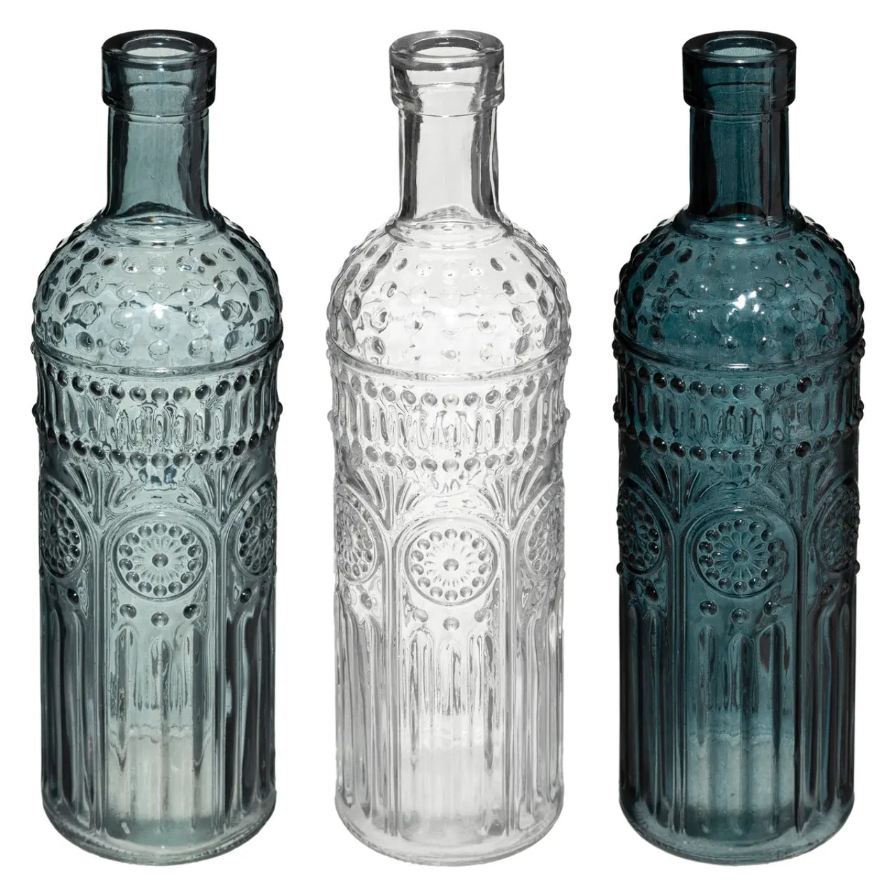 Set de 3 bouteilles "Folk" verre D6,8cm
