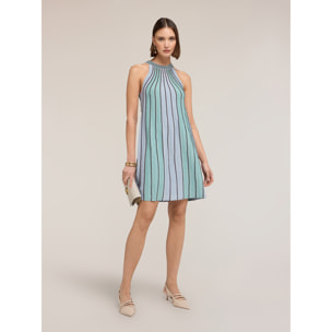 Motivi - Vestito corto in maglia plissé lurex - Verde acqua