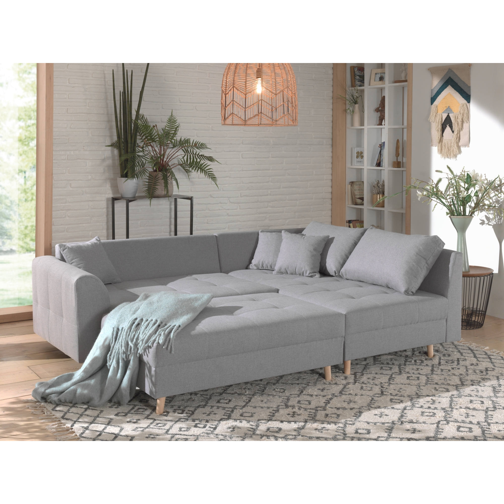 Rune - canapé d'angle - avec pouf d'appoint - 4 places - style scandinave - droit - Gris clair