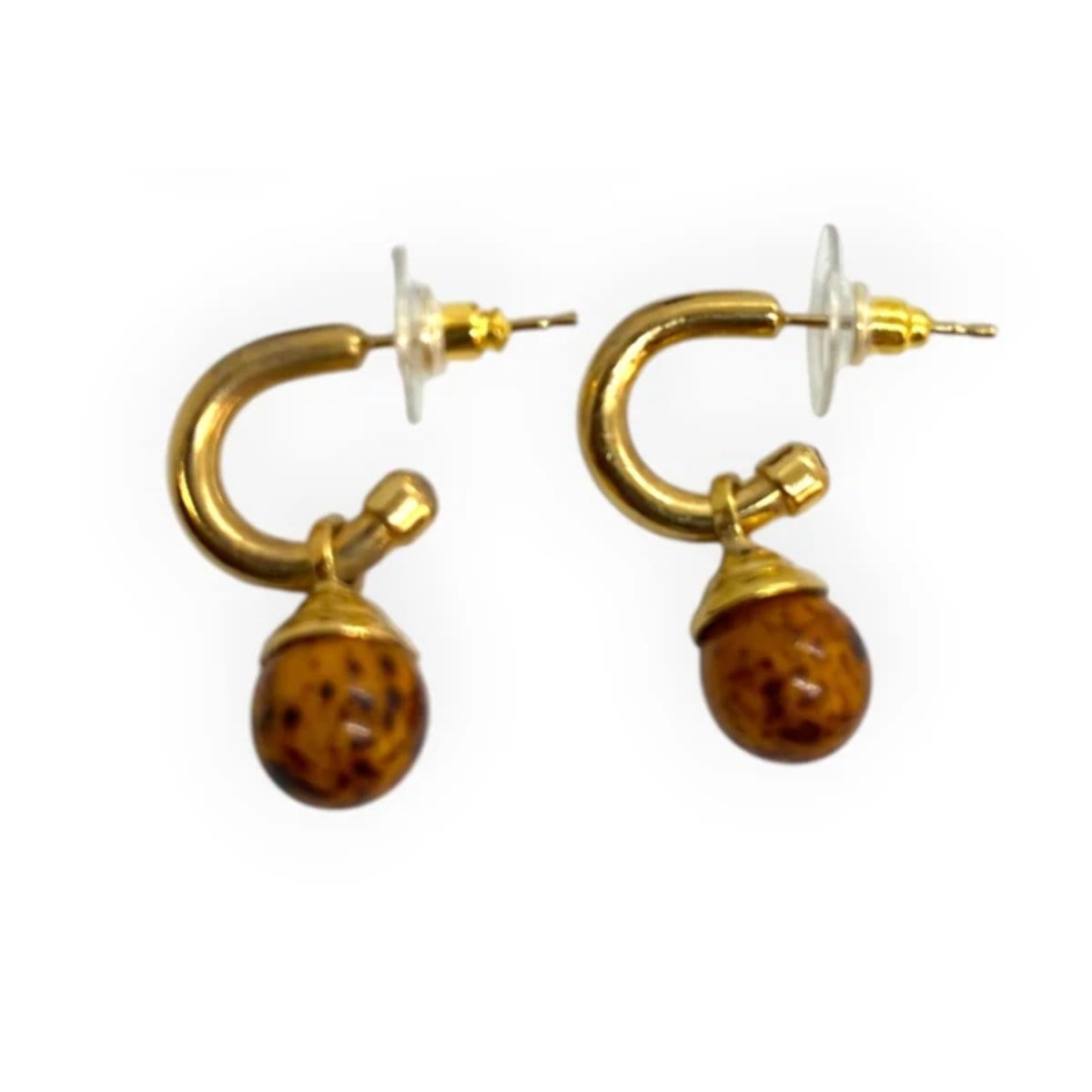 Pack aros pequeño y bola colgante dorado chapado y bolas en negro y jaspeado