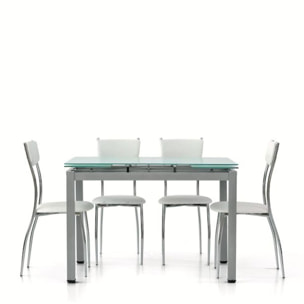 Tavolo RAPALLO in metallo grigio con piano in vetro bianco allungabile 110x70cm