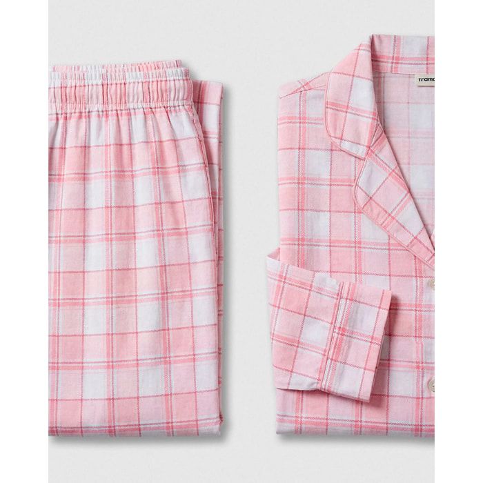 Pigiama lungo camicia in cotone a quadri moni rosa