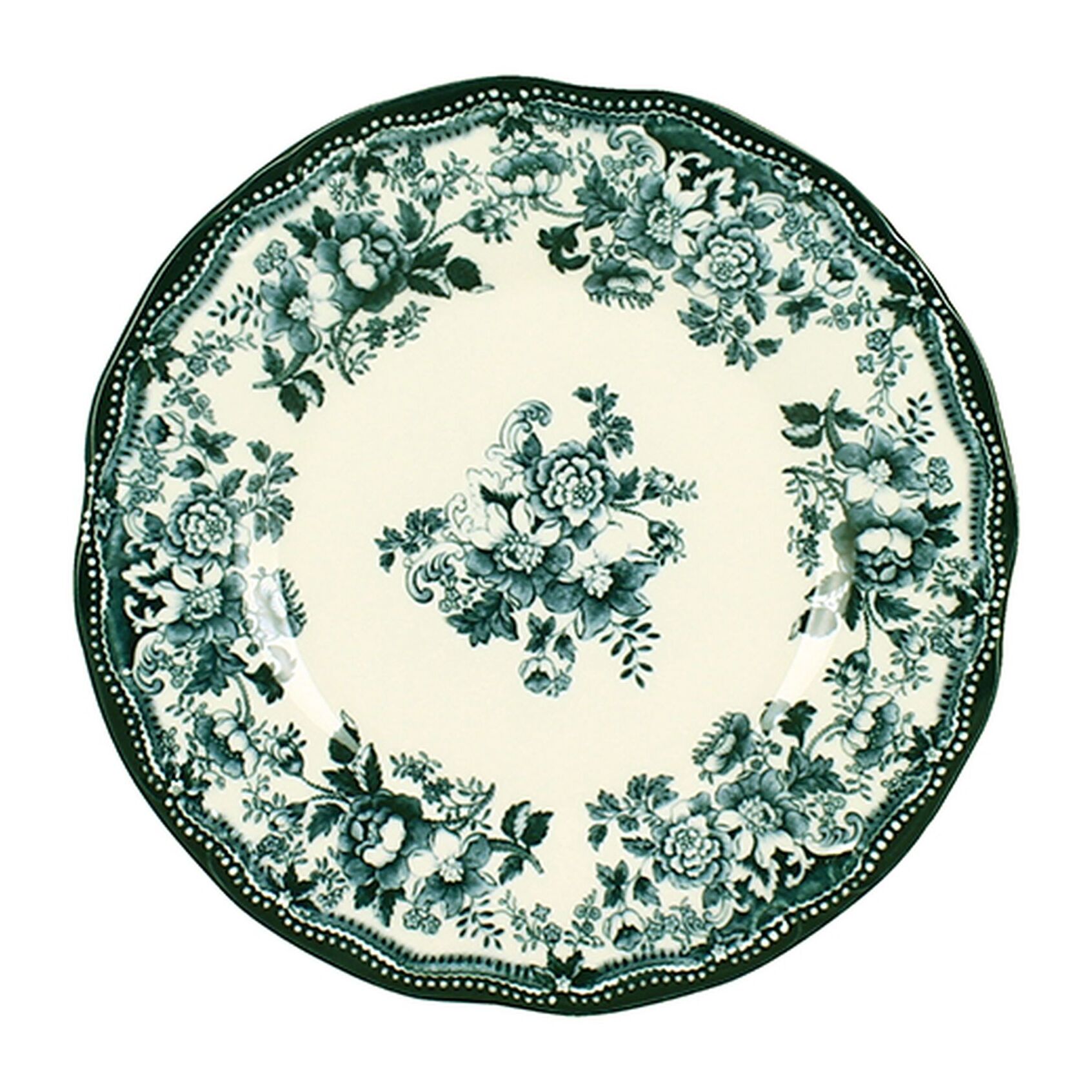 Lot de 6 assiettes à dessert fleuries en grès vert 20cm FAUSTINE