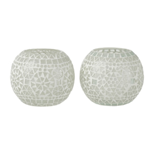 J-Line bougeoir Mosaïque Eki - verre - blanc - large - 2 pcs