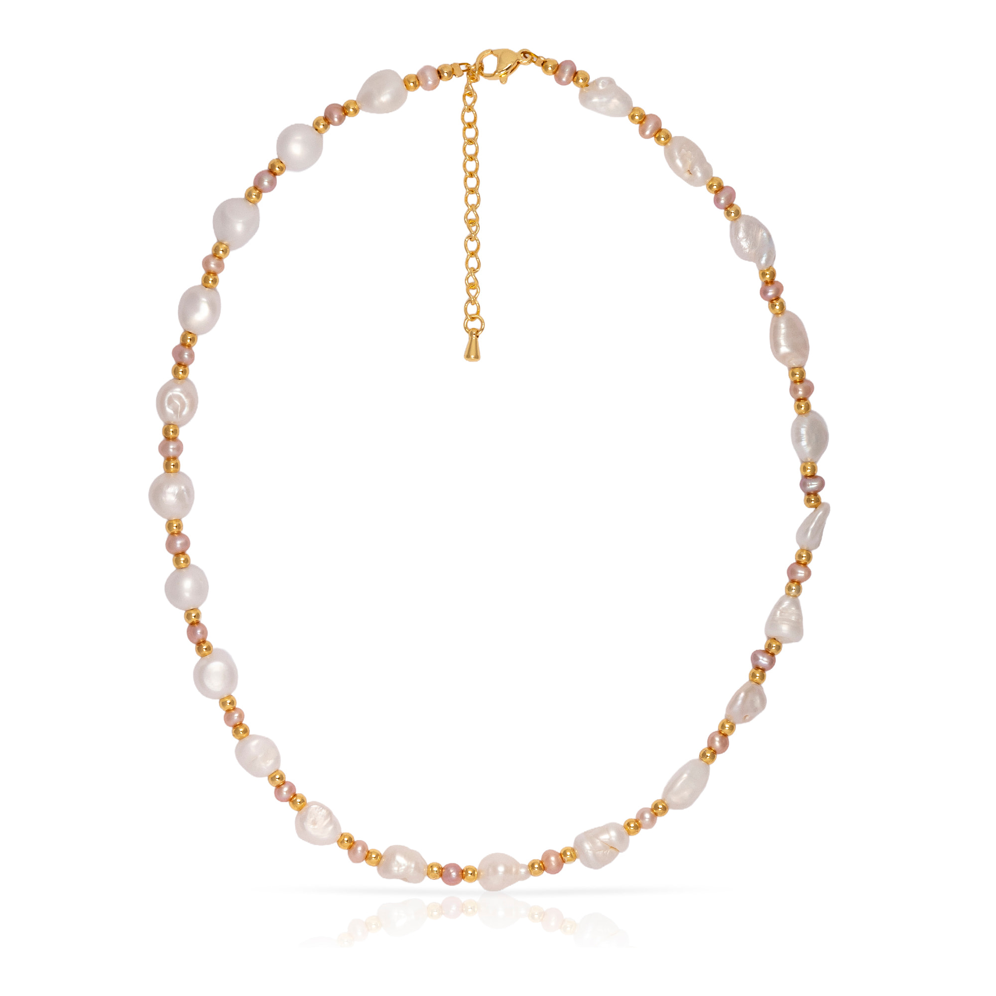 Felicitas Set de pulsera y collar estilo barroco a juego, de perlas naturales blancas y moradas.