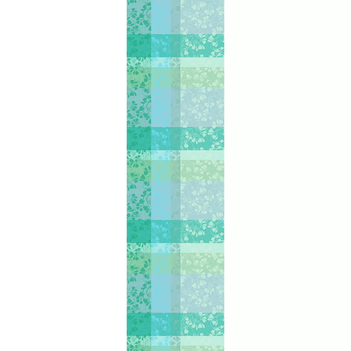 Chemin de table pur coton motif jacquard bleu vert Mille feuillages turquoise