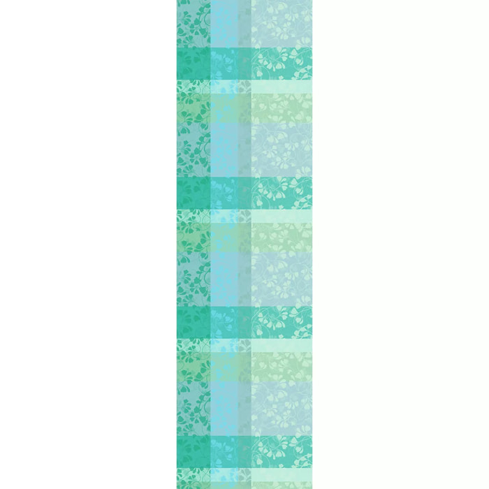 Chemin de table pur coton motif jacquard bleu vert Mille feuillages turquoise