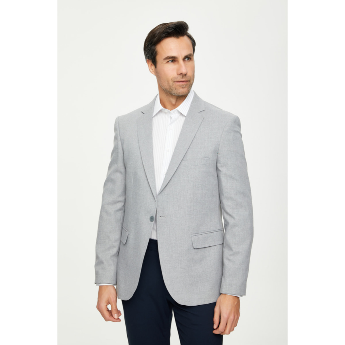 Camicia Uomo 1 Bottone Italiano Slim Cotone Riga Media Grigio/Bianco