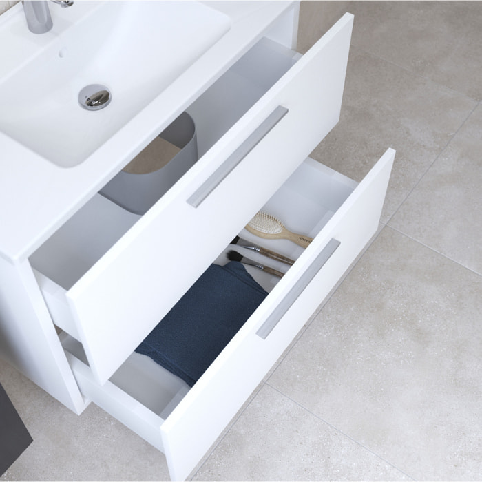 Mia ensemble meuble préassemblé 79x61x39,5 cm avec lavabo, miroir avec éclairage LED, Blanc brillant (MIASET80B)