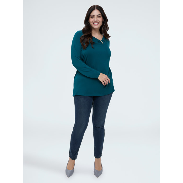 Fiorella Rubino - Camiseta de jersey con detalle joya - Petrol Blue