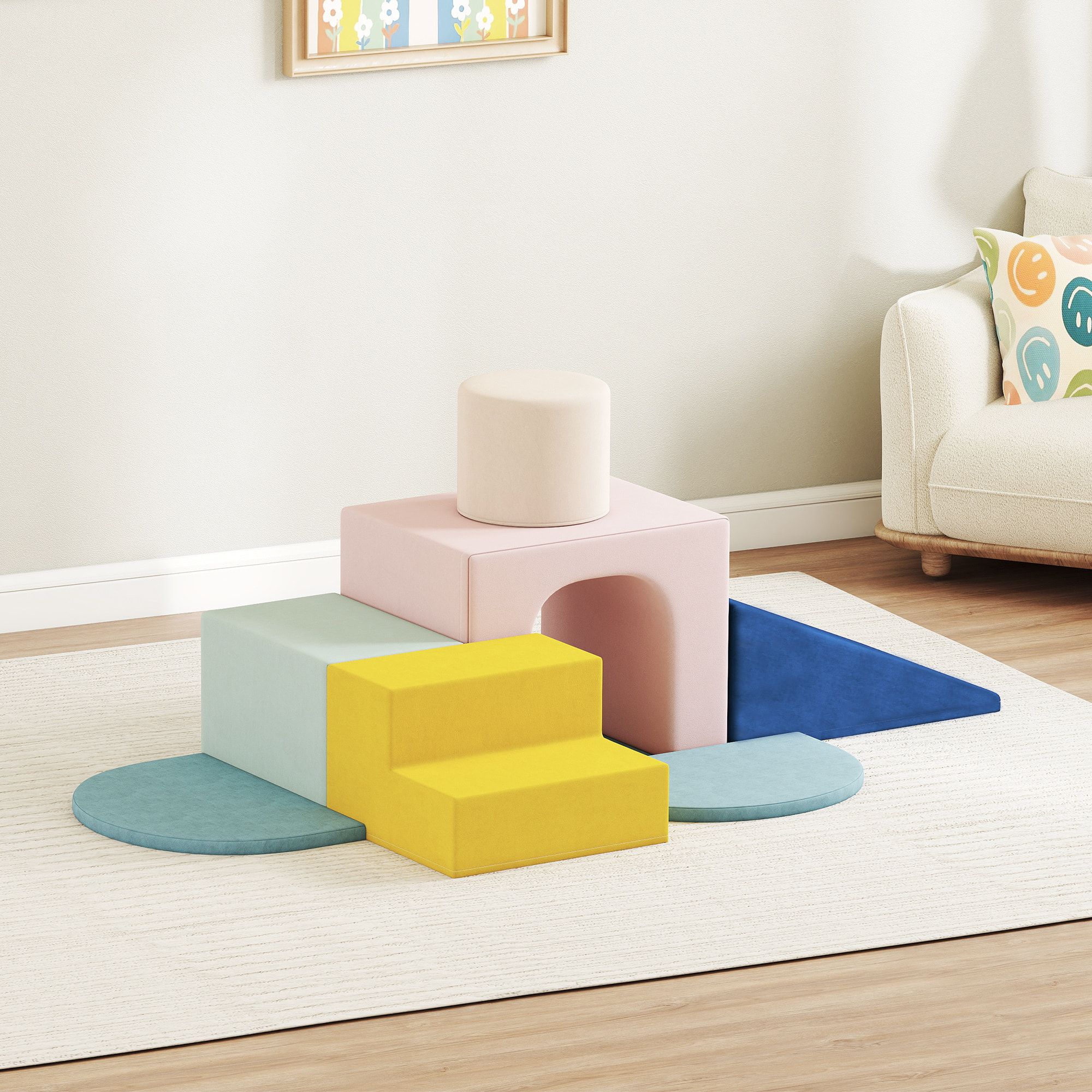 Juego de 8 Bloques de Espuma para Niños, Bloques de Psicomotricidad con Fundas de Terciopelo Lavables, Set de Escalada para Interior, para Escalar y Gatear, Multicolor