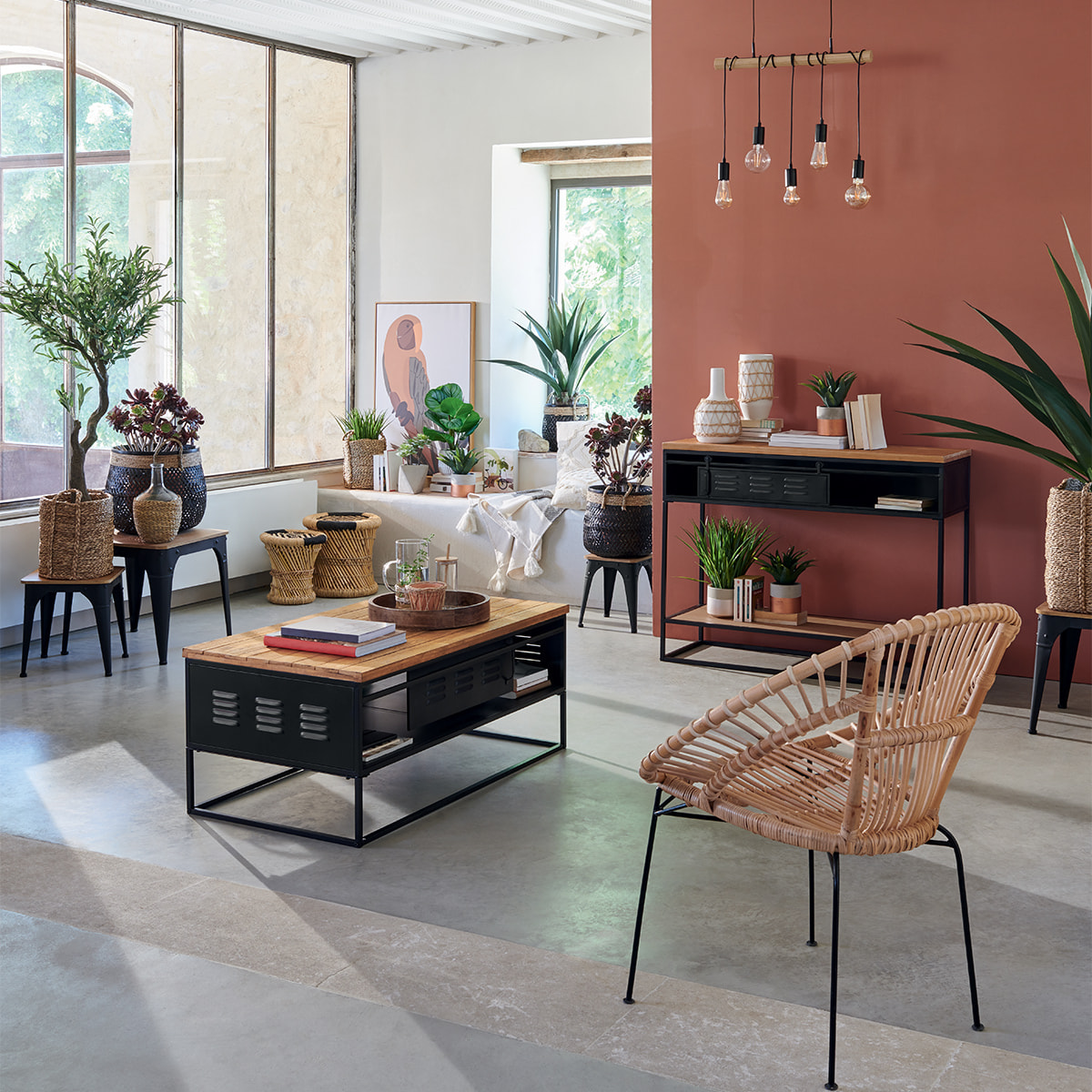 Suspension "Jake" - métal et pin - noir - L120 cm