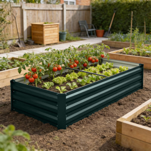 Jardinière rectangulaire carré potager dim. 150L x 70l x 30H cm acier ondulé vert