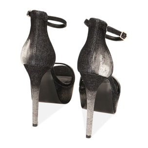 Sandalias negras de plataforma en tela, tacón de 13 cm