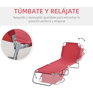Tumbona Plegable Tumbona Jardín Exterior con Respaldo Ajustable en 5 Posiciones y Estructura Metálica Carga 120 kg para Terraza Piscina Playa 180x55x24 cm Burdeos