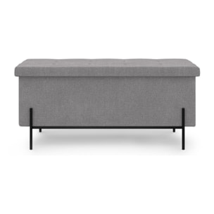 Banc coffre avec pieds noirs Loan en tissu gris 100cm