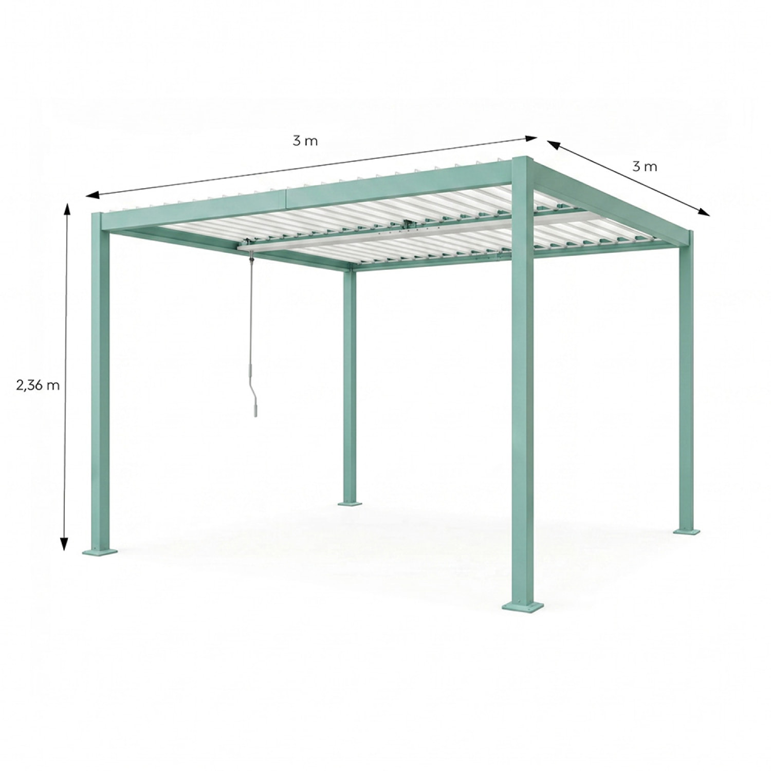 Pergola bioclimatique structure et lames orientables en aluminium vert 3x3m SOPRON