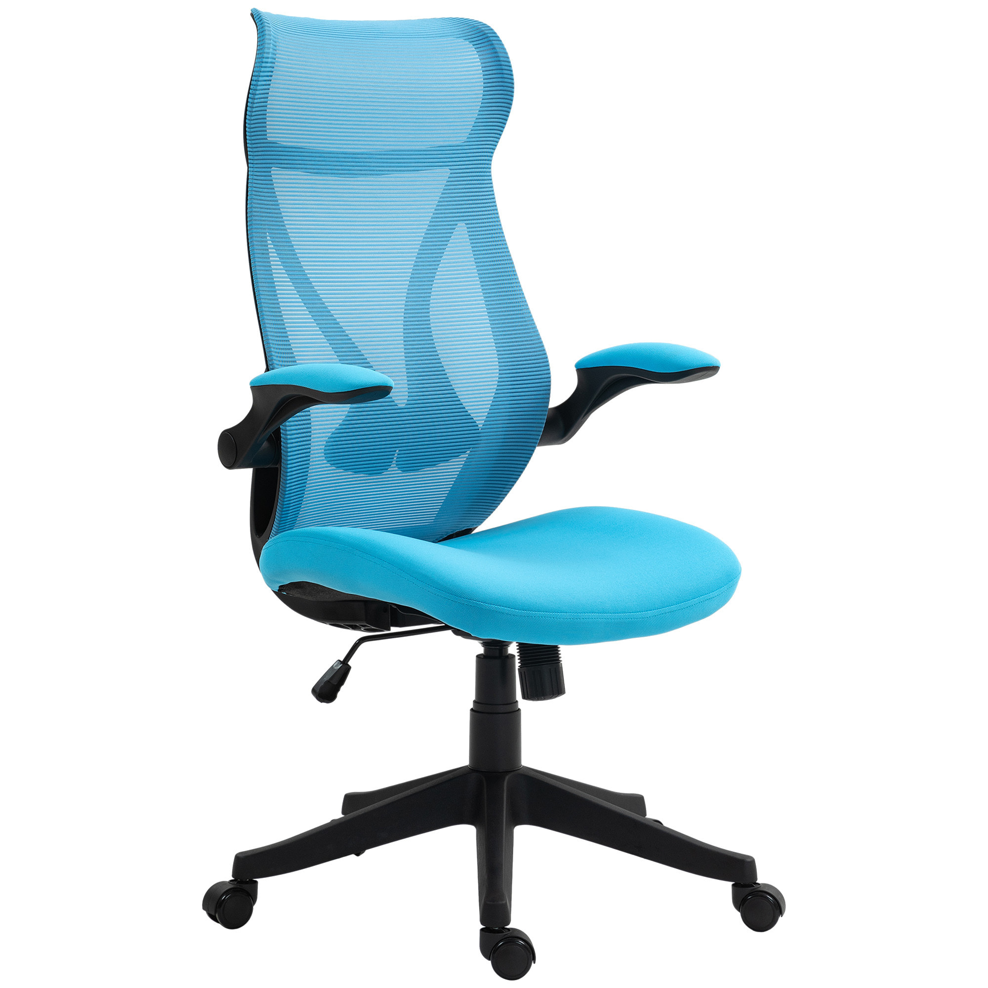 Silla de Escritorio de Malla Silla de Oficina Giratoria con Altura Ajustable Reposabrazos Abatibles y Función de Basculante Silla para Estudio Carga 120 kg Azul Claro