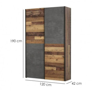 Armoire 2 portes coulissantes 6 tablettes en bois - SMART