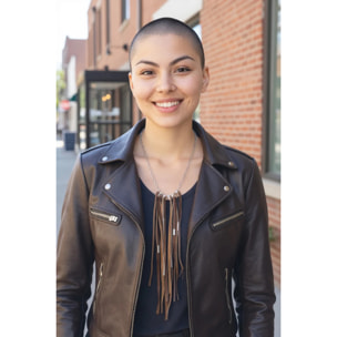 Collar Multiflecos largos de piel Marrón en plata 10µ