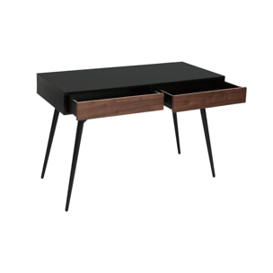 Bureau avec rangements 2 tiroirs design noir mat et bois foncé noyer L120 cm TRIPOLI