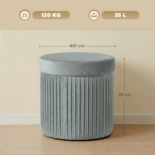 Puff Almacenaje, Banco Almacenaje Plegable, 35 L, 38x38x38 cm, Tapizado en Terciopelo, Baúl de Almacenamiento Redondo, Carga 120 kg, Taburete para Sala de Estar, Dormitorio, Entrada Gris Oscuro