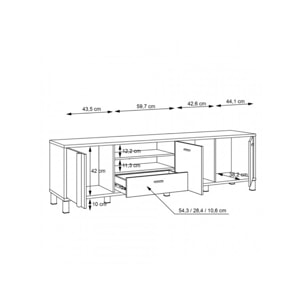Meuble TV 200 cm bois effet chêne et noir - YAL