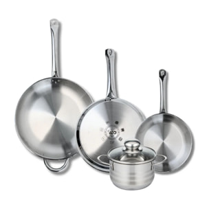 Ensemble de 3 Poêles de cuisson 24, 28 et 32 cm et 1 faitout 16 cm Elo Profi Brillant