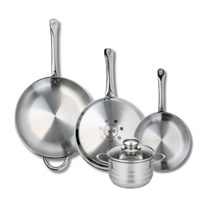 Ensemble de 3 Poêles de cuisson 24, 28 et 32 cm et 1 faitout 16 cm Elo Profi Brillant