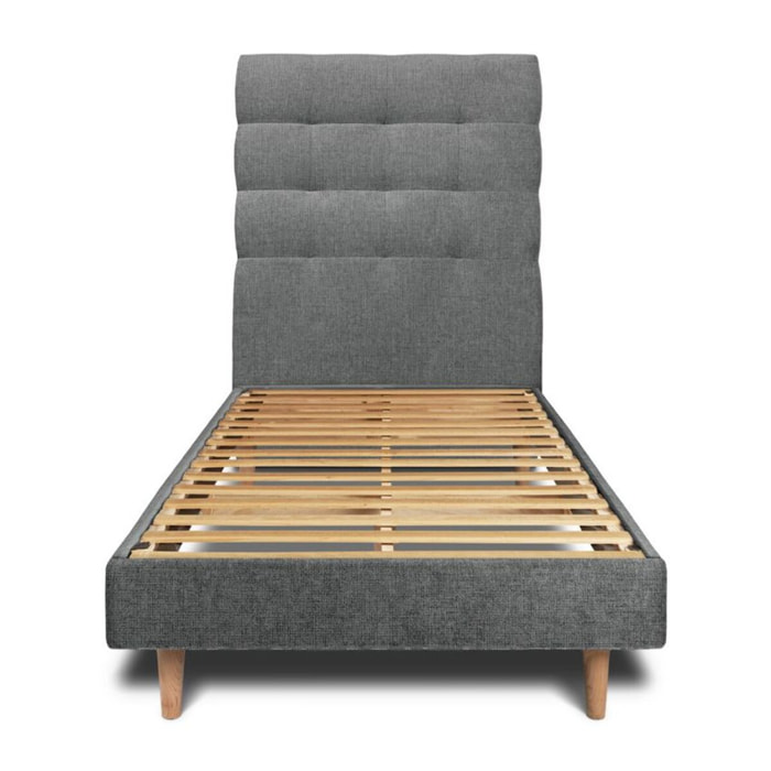 Lit avec tête de lit capitonnée tissu et sommier kit Ep14