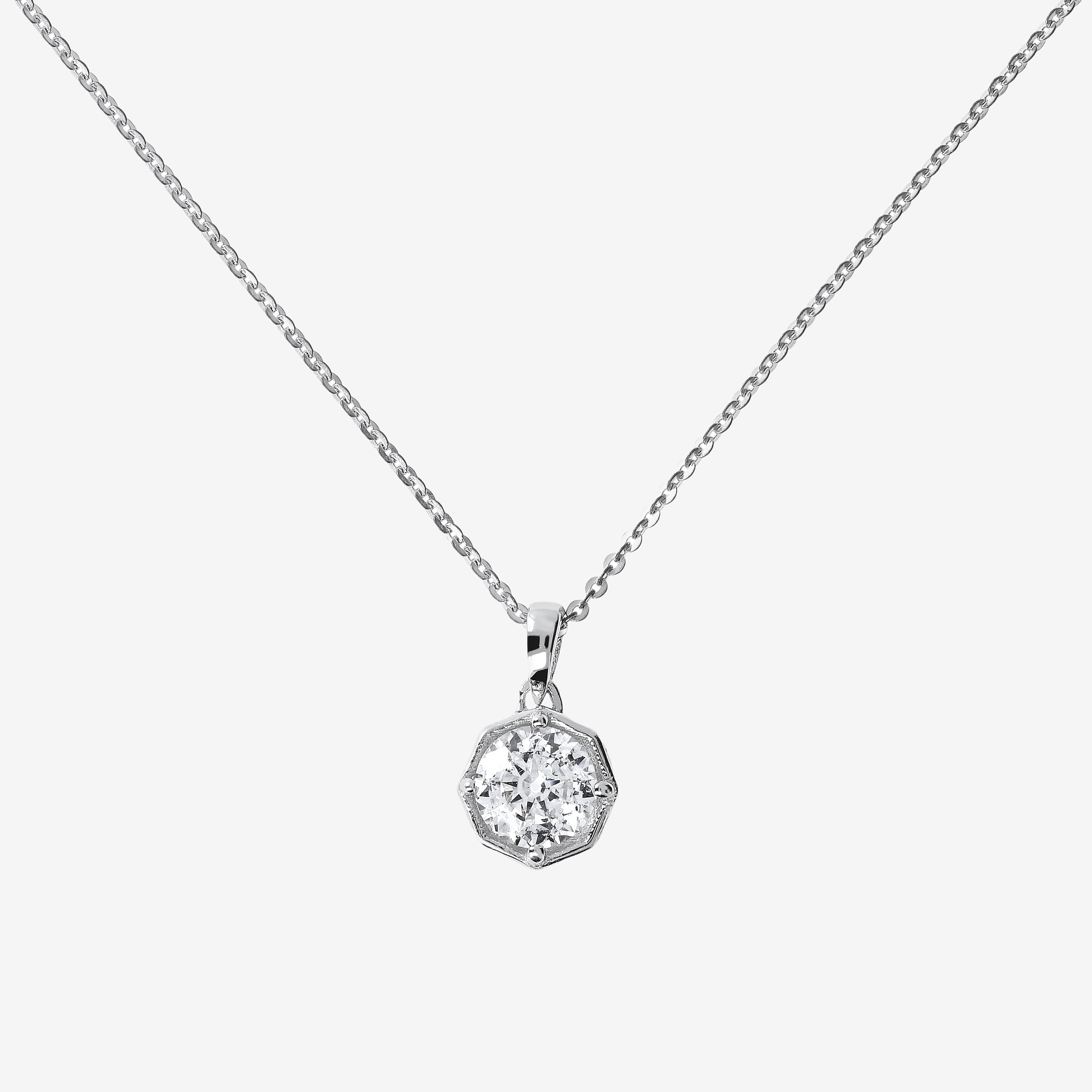 Collana Maglia Rolo Piatta in Argento 925 placcato Platino con Pendente Punto Luce in Cubic Zirconia