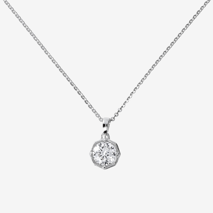 Collana Maglia Rolo Piatta in Argento 925 placcato Platino con Pendente Punto Luce in Cubic Zirconia