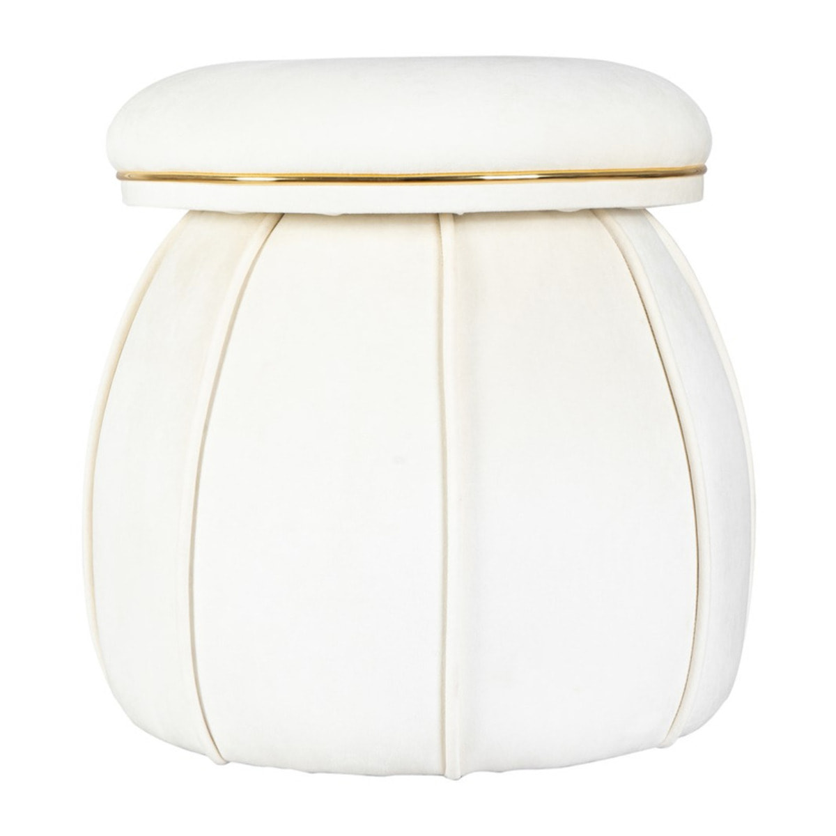 Pouf imbottito Corin in velluto avorio e oro